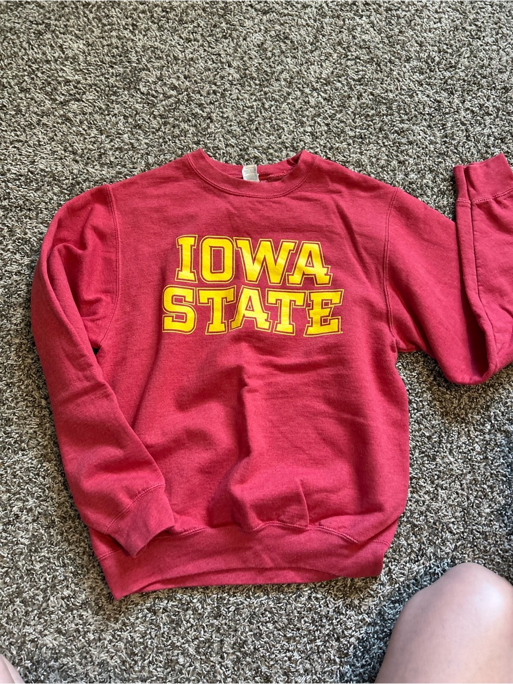 Red Iowa State Crewneck Sweatshirt with Yellow Logo